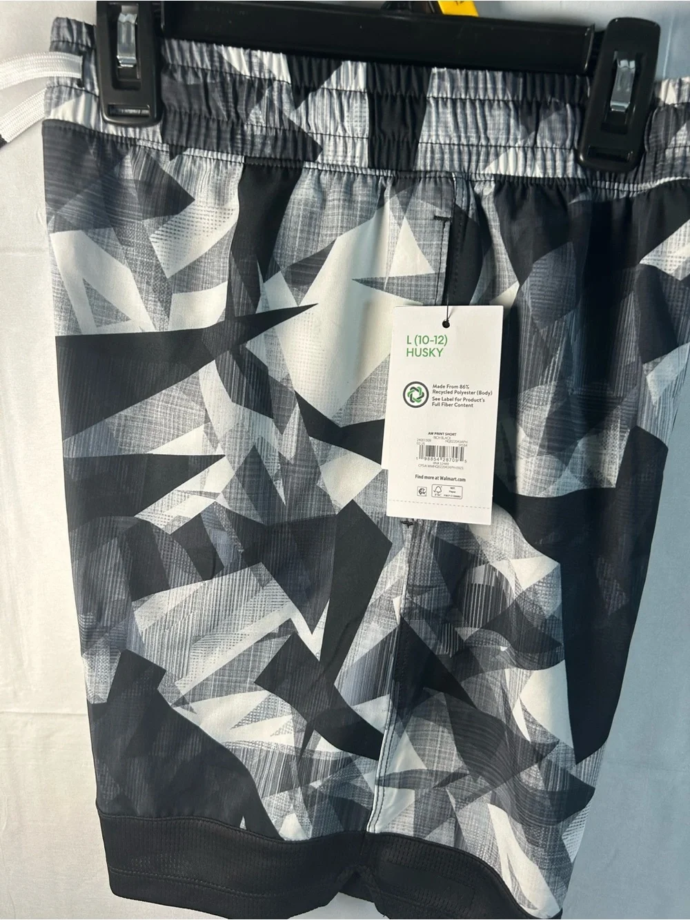 Athletic Works Black & White Geometric Printed Performance Shorts L(10-12)